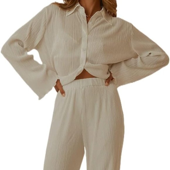 White 2 Piece Pants Set - Picture 2 of 2